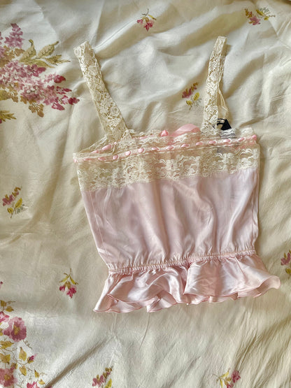 Pink Silk Camisole With Lace And Ribbon Details